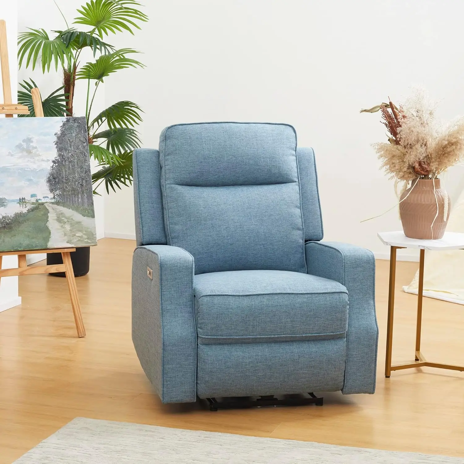 Electric Power Recliner, Wall Hugger Armchair with USB Charging Station, Sofa Recliner with Linen Upholstered Seat and Retractab