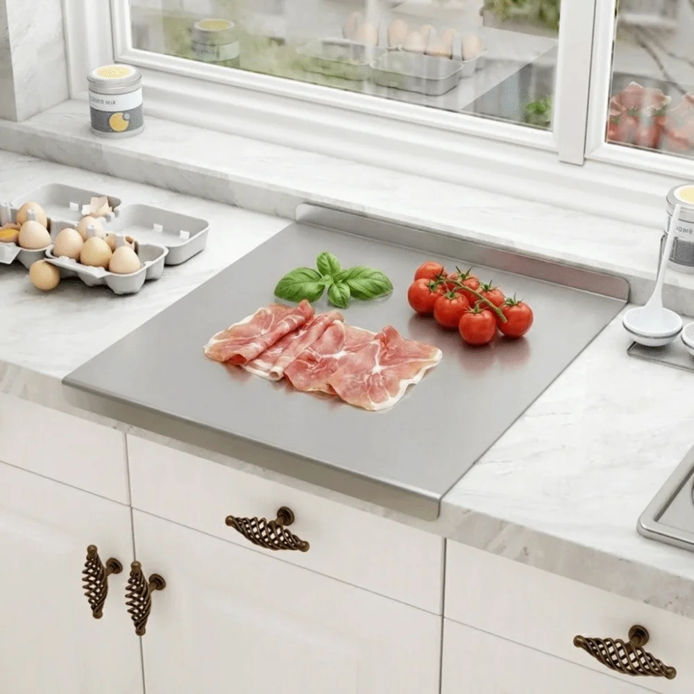 Double-sided Stainless Steel Cutting Board Anti-Mold Thickened Chopping Board Rectangular/Square Non-slip Edge Chopping Block