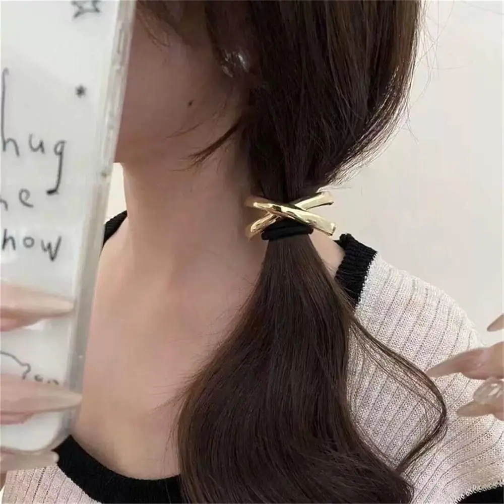 1Set Fashion Metal Hair Ties U-shaped Gold/Silver Ponytail Holder Geometric Elastic Hair Band for Women