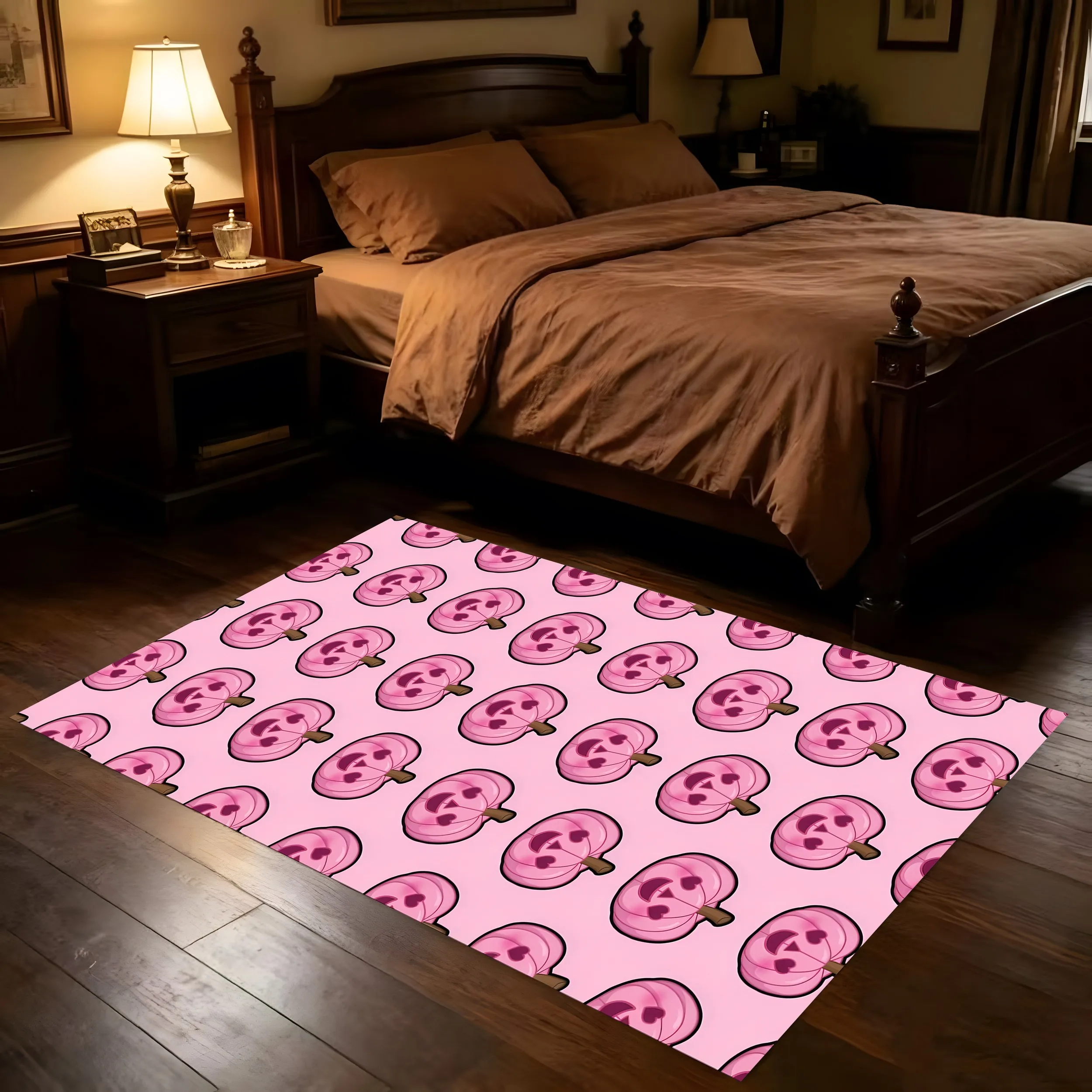 Velvet Pink Smiley Pumpkin Sweet Girl 2D Rug for Living Room and Bedroom, Autumn/Winter Warm