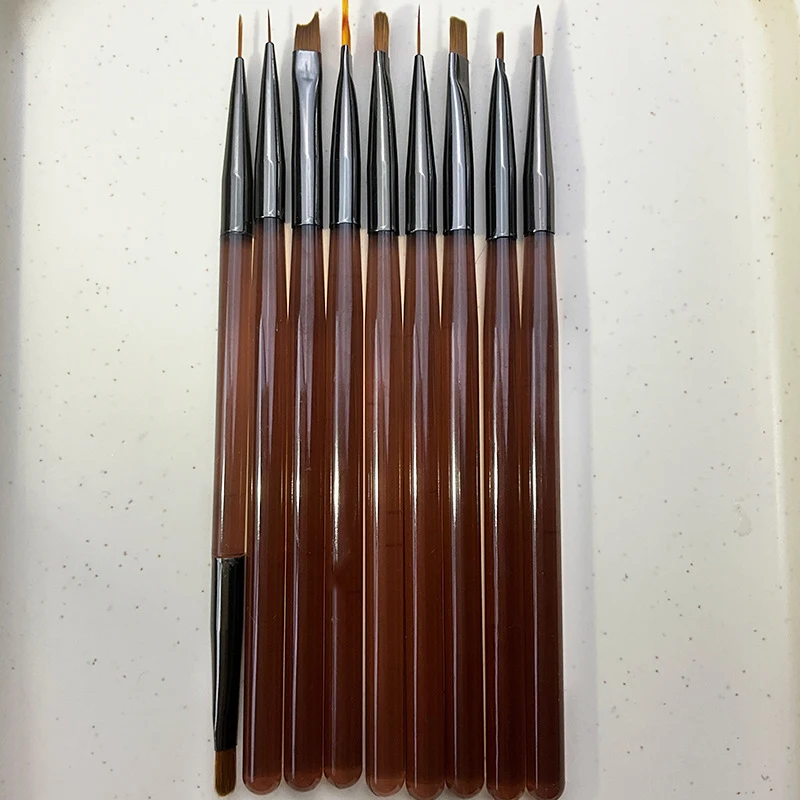 DIY Nail Acrílico Desenho Escova, Tip Display, Ferramentas de Pintura, Gel UV, Delineador para Design de Unhas, 9Pcs