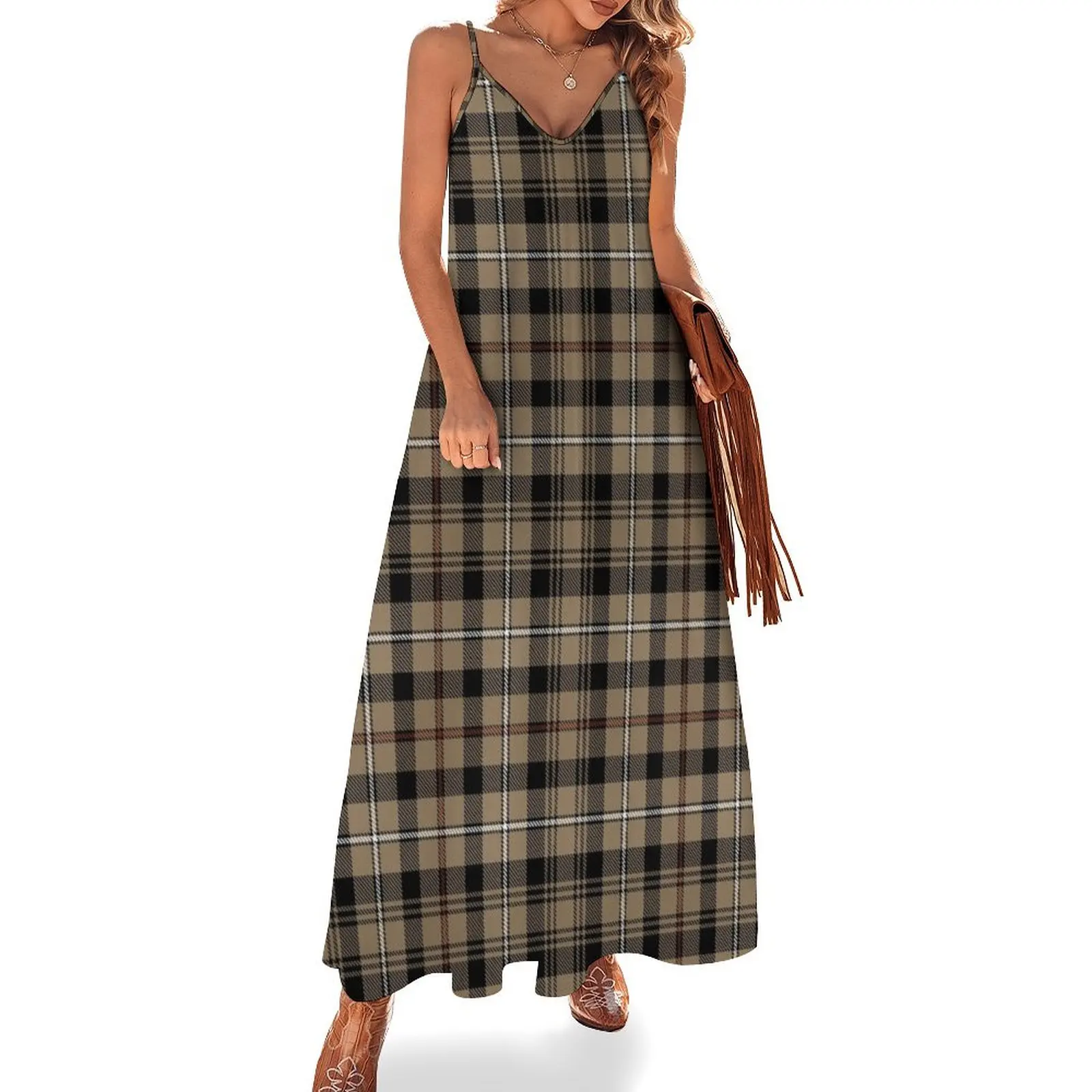 

Mackenzie Hunting Brown Tartan Sleeveless Dress dresses for prom dress for woman