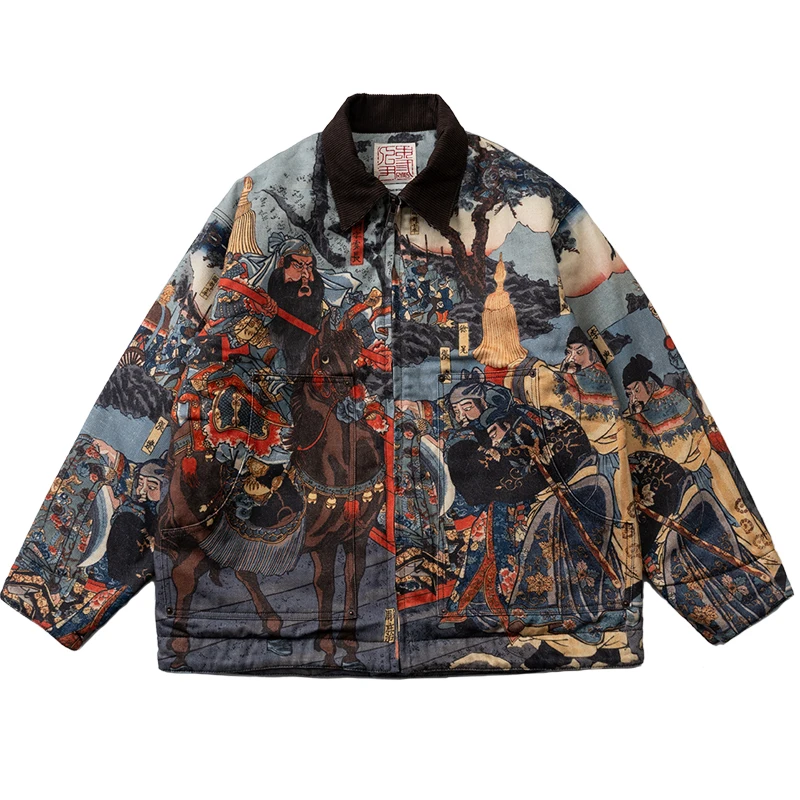 2024aw Top Quality Romance of the Three Kingdoms Guan Yu Printed Jackets Winter Jacket for Men Mens Clothing