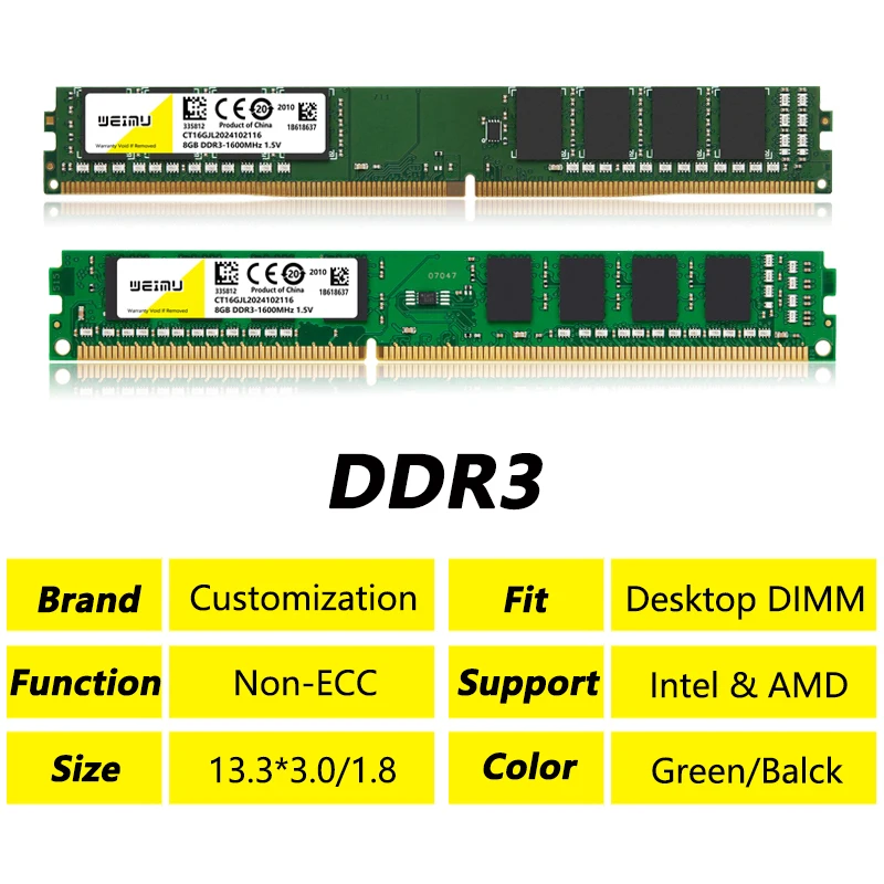 Wholesale 10Pcs DDR3 2GB 4GB 8GB Desktop Memoria Ram 1066 1333 1600Mhz PC3 1.5V 8500 10600 12800 240Pin Non-ECC DIMM Memory Ram