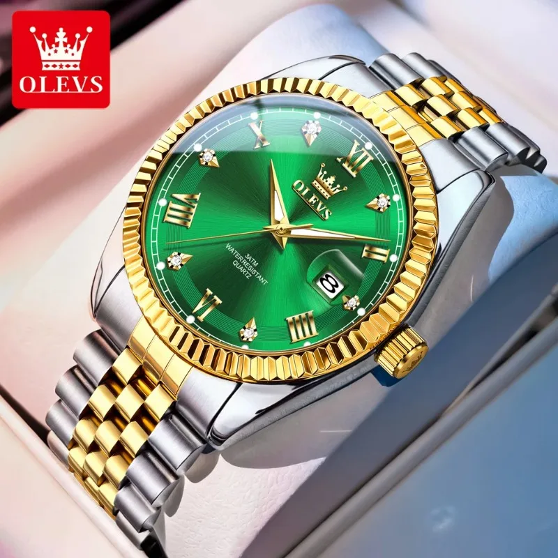 OLEVS Watches For Men Luxury Top Brand Solid Steel Strap Auto Date Waterproof Luminous Wristwatch Man Original Quartz Watch 5680