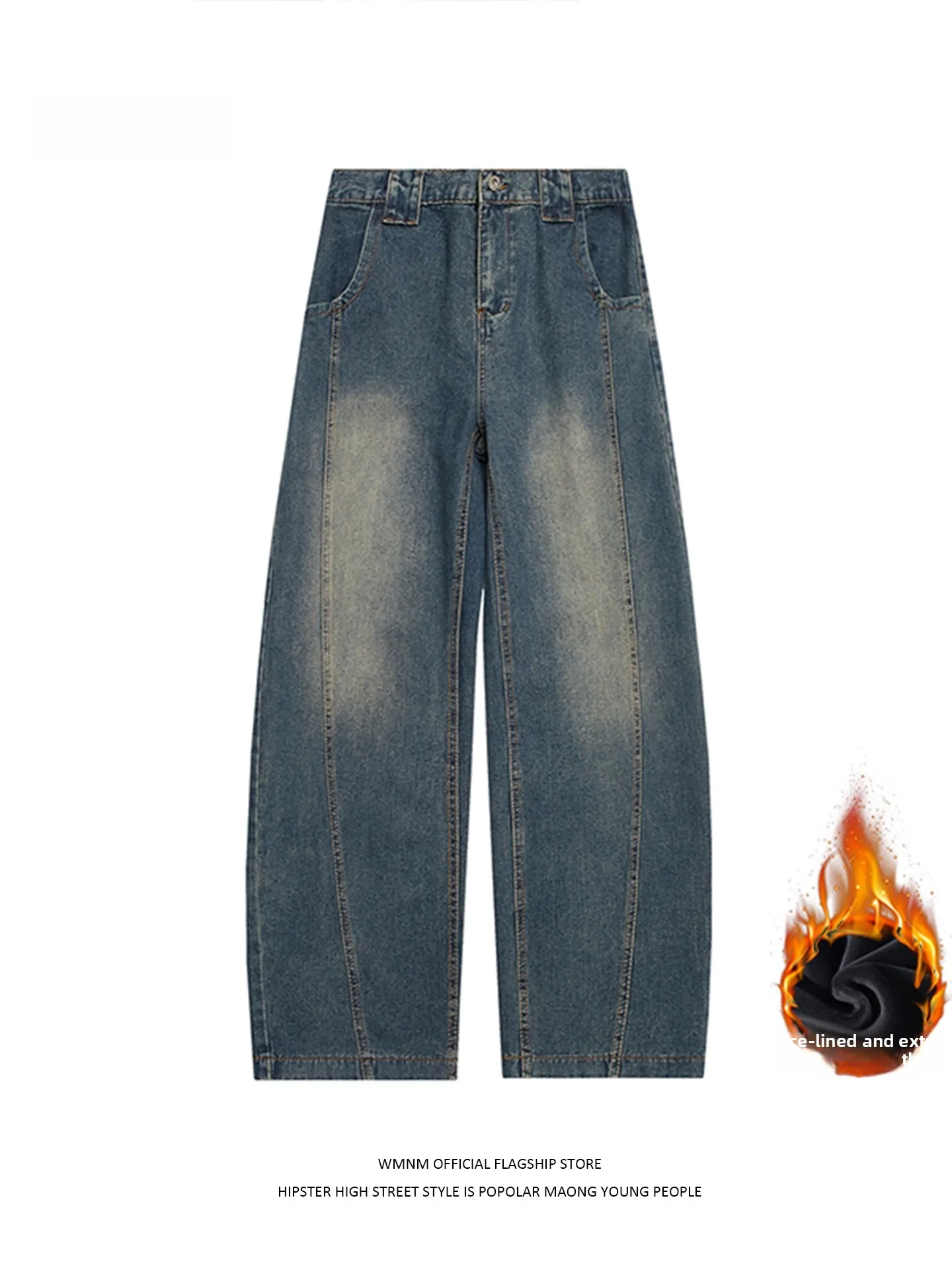 

American Sle Spliced Waed Knife Thiened Fce Straight Leg Jeans Men's Autumn Winter Trendy Brand Haome Drape ...