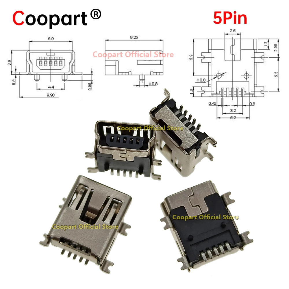 2-100Pcs Mini USB SMD 5Pin Female Mini B Socket Connector Plug Dock For Cell Mobile devices Replacement Repair Parts