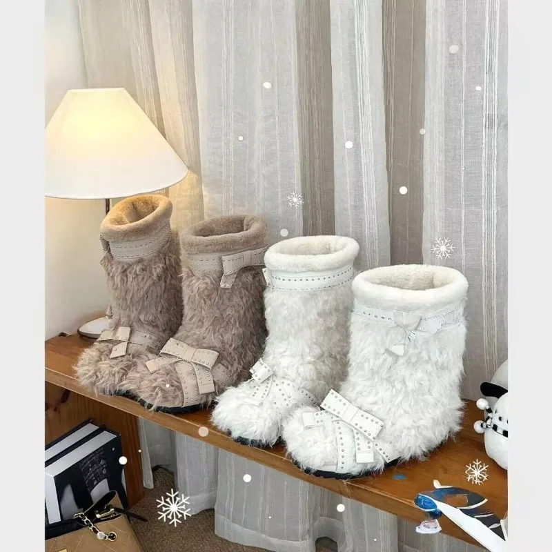 

Inside Heightened Plus флисовые теплые короткие ботинки с бантом, женские осенне-зимние универсальные модные зимние ботинки