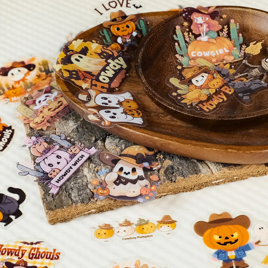 56 piezas nuevas pegatinas transparentes de vaquero de Halloween para mascotas-materiales DIY de dibujos animados lindos para diarios de mano BulingBulingStickers Store