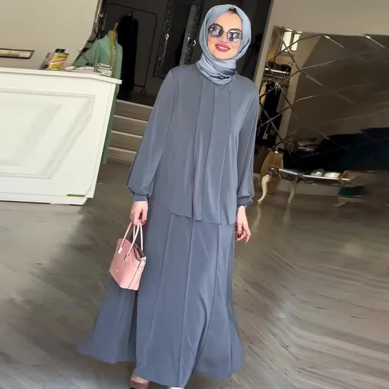 Eid Moslim Rok Sets Vrouwen 2-delig Pak Tops Lange Rokken Ramadan Marokko Dubai Islam Bescheiden Ensemble Arabische Femme Outfits