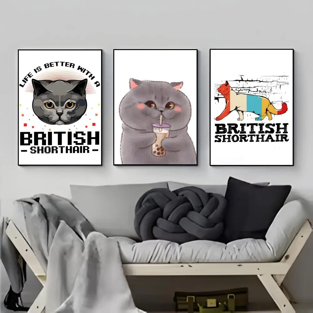 Plush Stoic B-British Shorthair Cat Pet Lover Poster HD  Waterproof Wall Sticker Bar Living Room Decor Gift