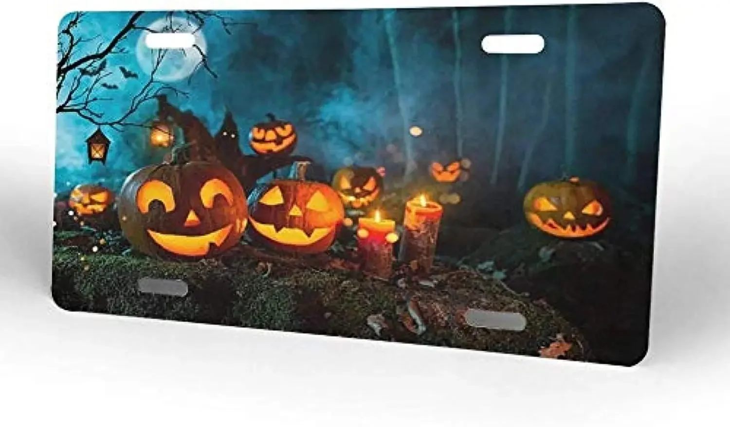 Scary Halloween Pumpkins Witches Spider License Plate Cover Aluminum Novelty License Plates Car Front License Plate 12x6 Inch