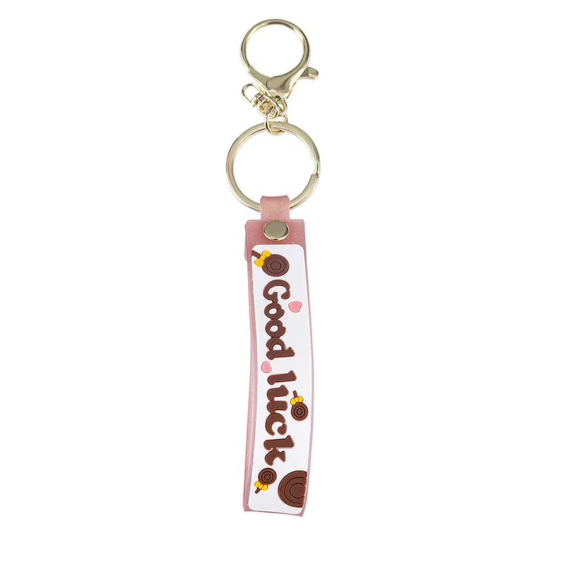 miniso Pink translucent lollipop leather rope keychain pendant, cartoon oiled accessory, key chain ring bracelet