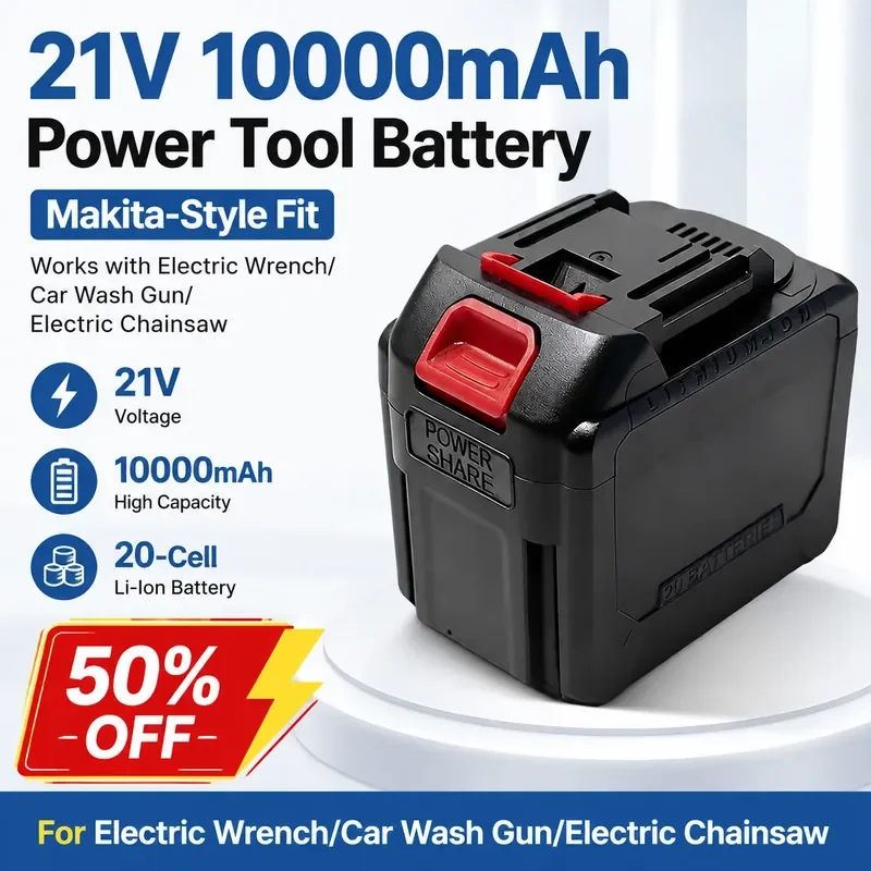 

21V 10000mAh for Makita Lithium Battery Pack for Cordless Impact Wrench Pressure Washer Gun Chainsaw Power Tools
