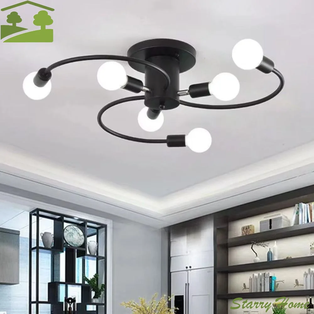 

Black White Gold Ceiling Light Six Heads Iron Material Nordic Ceiling Light Energy Saving E27 Bulb Base LED Ceiling Light