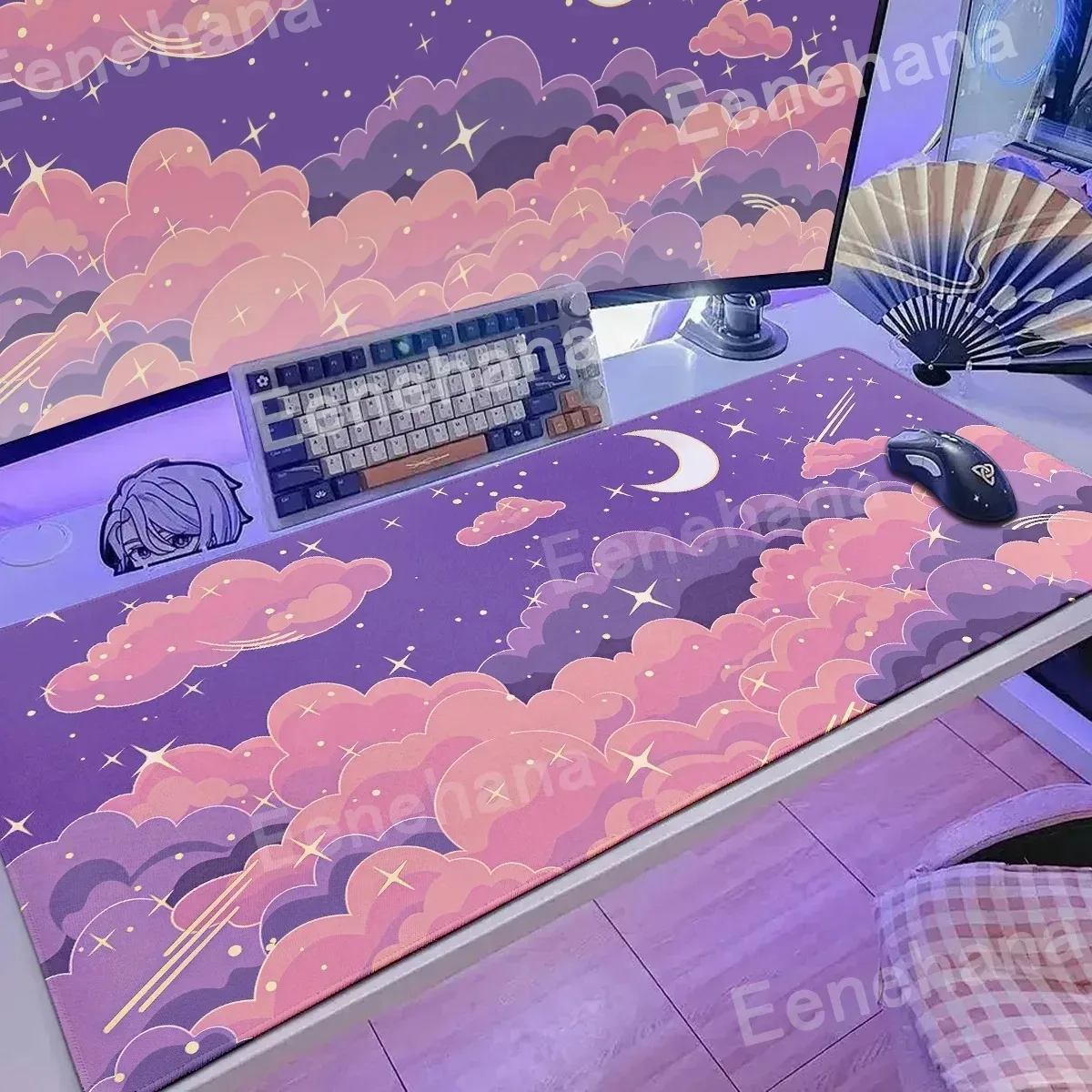 

Art Clouds & Stars Pink Large Mouse Pad Cute Anime Gaming Keyboard Desk Mat for Laptop