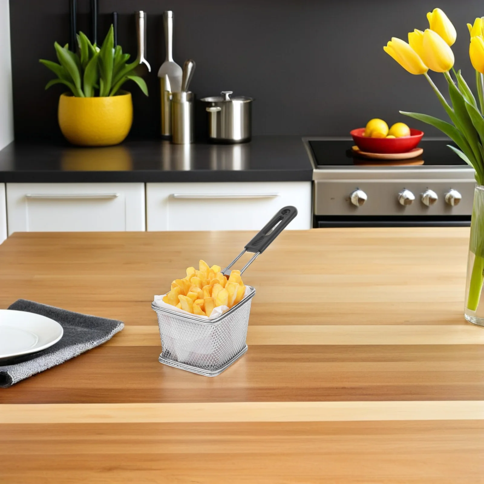 

Heavy Duty Stainless Steel Fry Basket Handle - Cool-Touch Replacement Grip for Chip Pan and Egg Ring Baskets - Commercial Grade