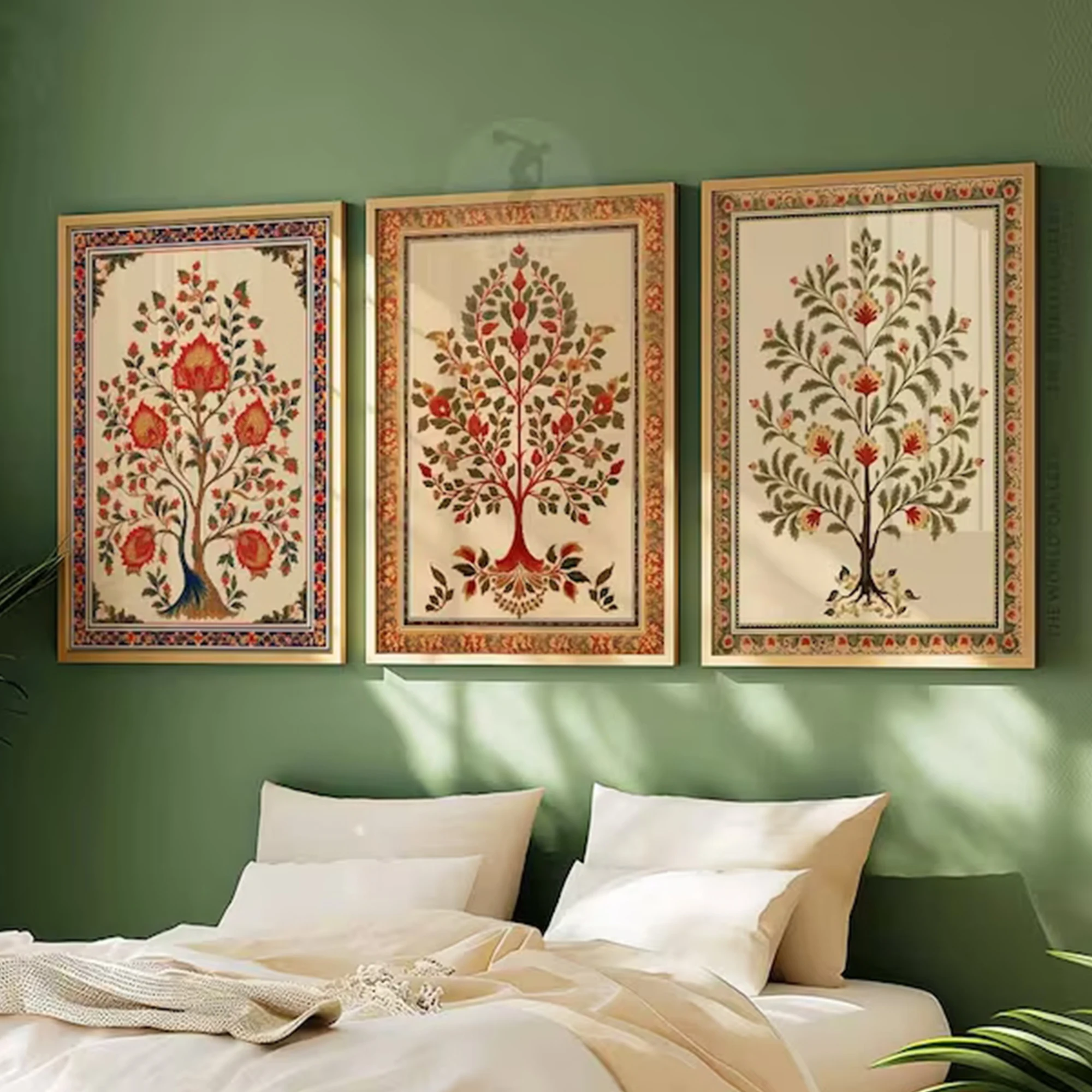3pcsVintage Traditional  Indian Floral Wall Art Print Canvas Painting Poster Picture For Living Room,Bedroom Home Decor