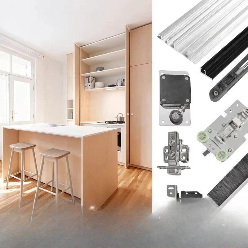 

plug swing door track wardrobe folding butterfly door five side install insert hidden push-pull cabinet accessories