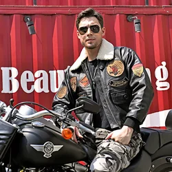 Black Autumn G1 Pilot Leather Jacket Men Military Style Europe Size Natural Soft Sheepskin Aviation Genuine Leather Coat