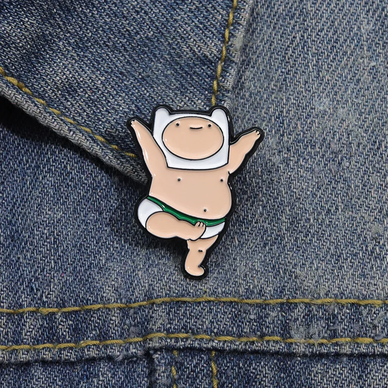 Broche Kawaii para mascotas gordas, alfileres de baile de dibujos animados con forma de Finn, insignia esmaltada, accesorios de Cosplay, Pin de solapa, ramillete, accesorios de joyería, regalo