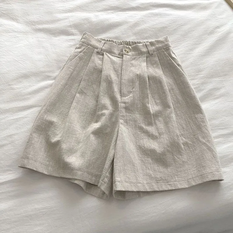 

Women's Linen Blend High Waist Wide Leg Shorts Casual Solid Color 5-Piece Culottes