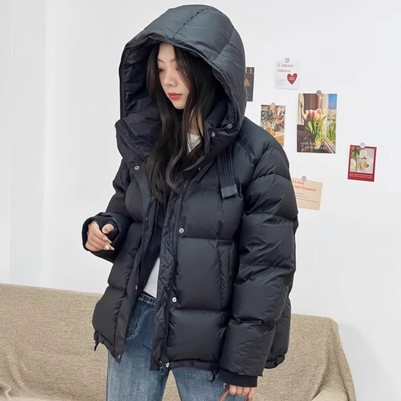 2024 New Women\'s Hooded Down Jacket 90% Duck Down Thickened Short Down Jacket Casual Versatile Fashion Cuffs Label Warm Coat