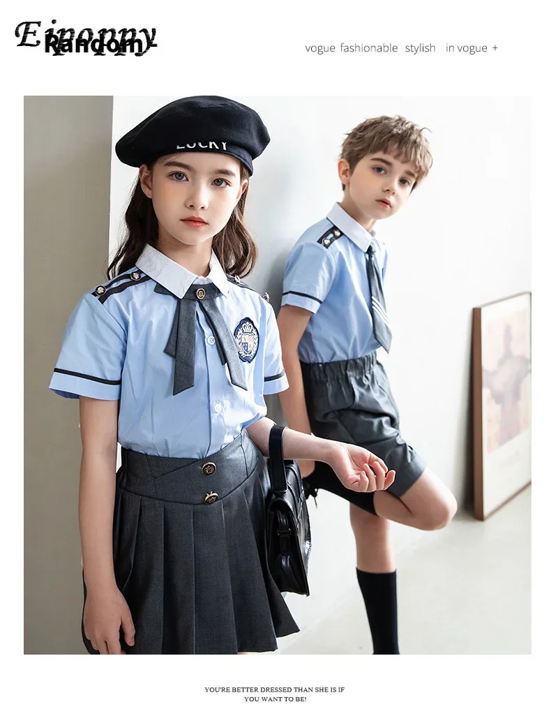 Primary School Uniform Suit Business Attire Summer College British Style Children's Photography Graduation Dress