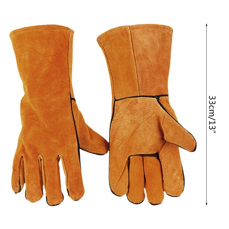 Guantes soldadura Guantes resistentes calor fuego Guantes cuero duraderos para barbacoa, horno