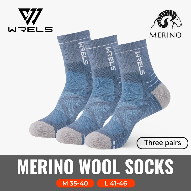 WRELS 1/2/3 Paar Socken aus Merinowolle, thermisch, warm, für den Winter, hochelastisch, dick, Wandersocken, Feuchtigkeitsaufnahme, Sportsocken aus Wolle