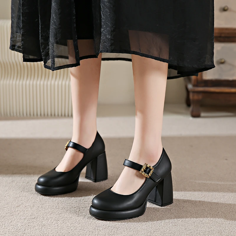 2024 Autumn Fashion New Women's Comfortable Solid Color Elegant One-line Buckle High Heels