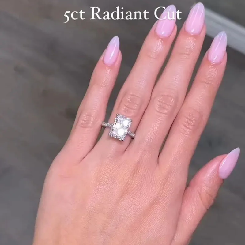 5CT Radiant Cut Lab Grown DEF / VS VVS IGI Certification Diamond Ring 14K 10K Solid Gold Engagement Ring Bridal Wedding Ring