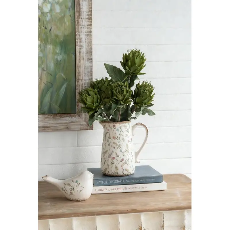 

Round Ceramic Pitcher Vase, 8.1x5.7x9.1 inches, Multi-Colored Floral Design, Perfect for Home Decor and Flower Arranging.