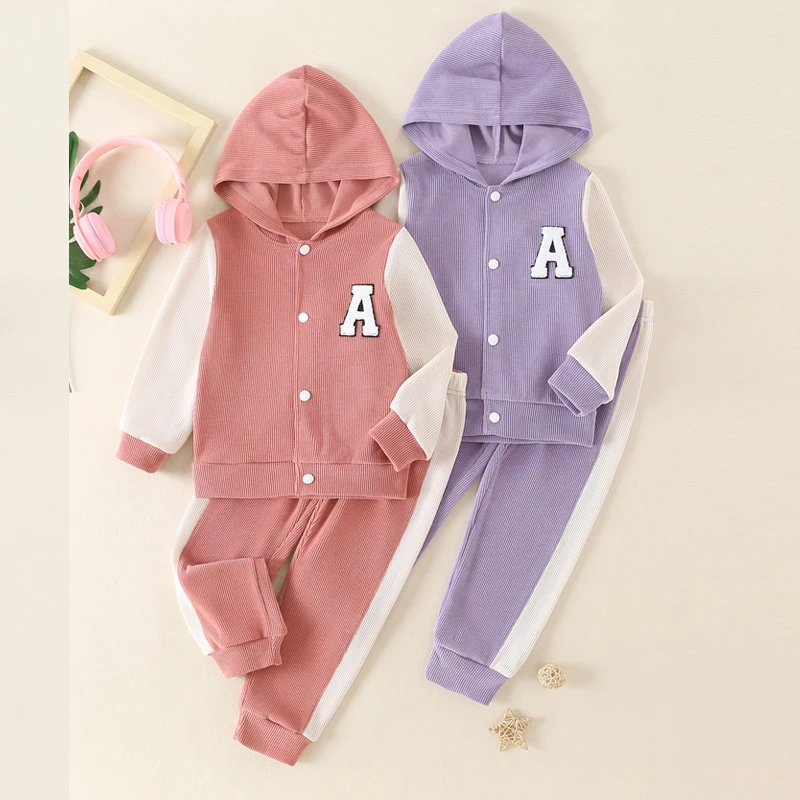 

Комплект из 4 штанов с капюшоном и буквенным принтом для девочек, осенняя повседневная спортивная одежда, удобный пуловер, детская игровая одежда