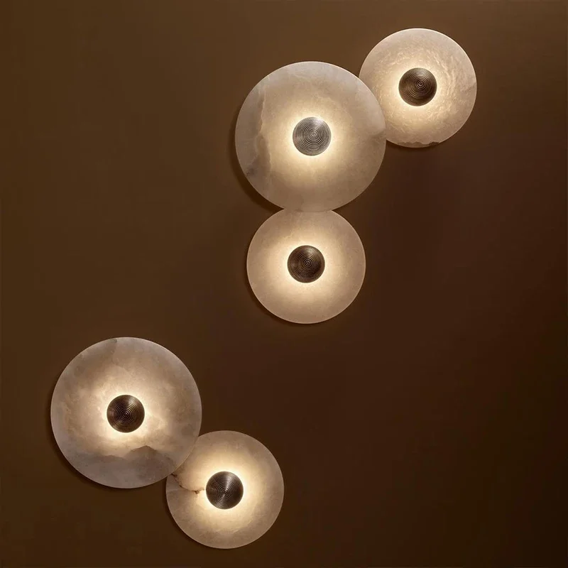 

Round Shape Gold Metal Natural Marble LED Wall Lamp Free Collocation Lighting for Living Room Bedroom Aisle Tv Background Sconce