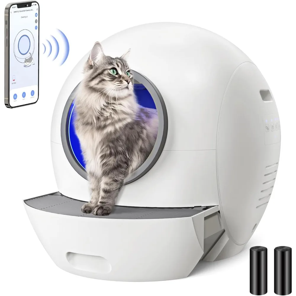 

Self Cleaning Litter Box, Automatic Cat Litter Box Self Cleaning for Multi Cats, 60L Extra Large Robot Litter with Safety Sensor