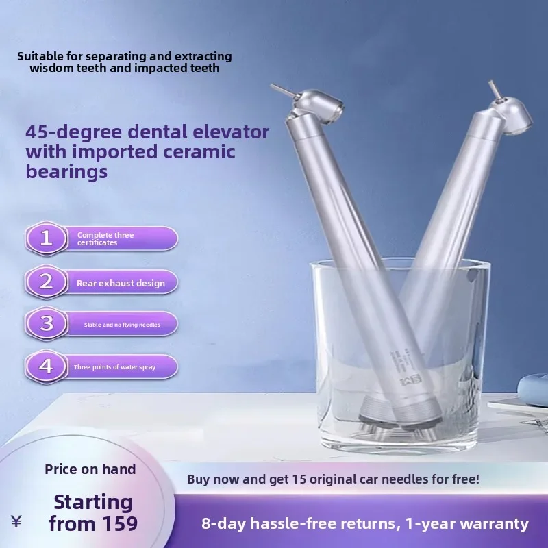 Dental 45-Grad-Hochgeschwindigkeits-Handstück mit LED-Licht, Einzelwasserspray, Druckknopf, Keramiklagerrotor, Zahnarzt-Chirurgieausrüstung