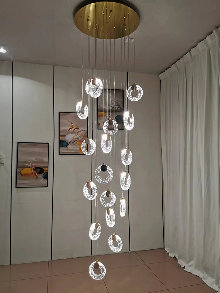 Lustres en cristal à bulles, salon, salle à manger, cage d'escalier, hall corrigé par des lampes de face LED, luminaire, alliage, or, argent, lampes suspendues