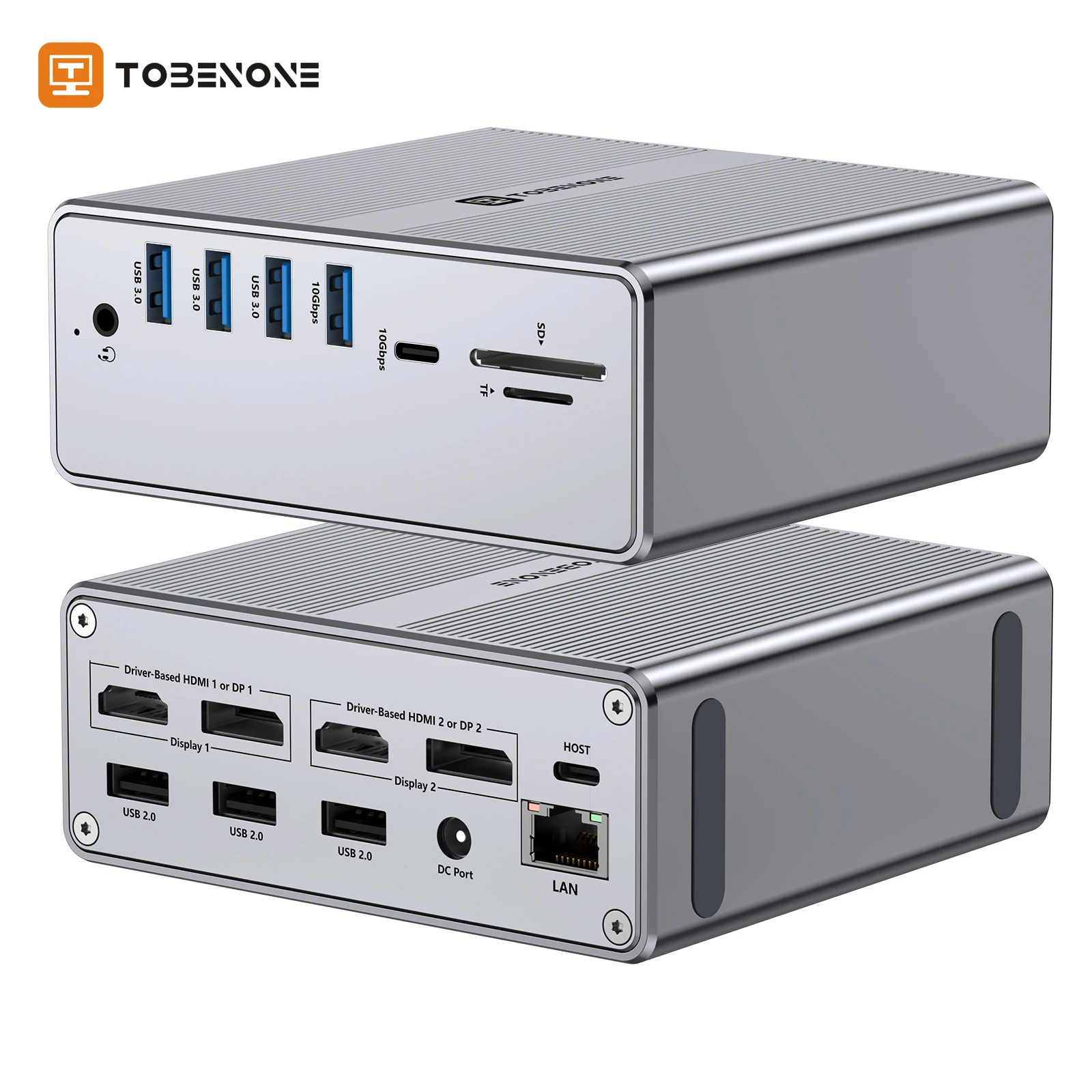 TOBENONE 18 in 1 DisplayLink Docking Station with 65W Power Delivery Support Dual Monitor 4K@60HZ for MacBook, Windows Laptop