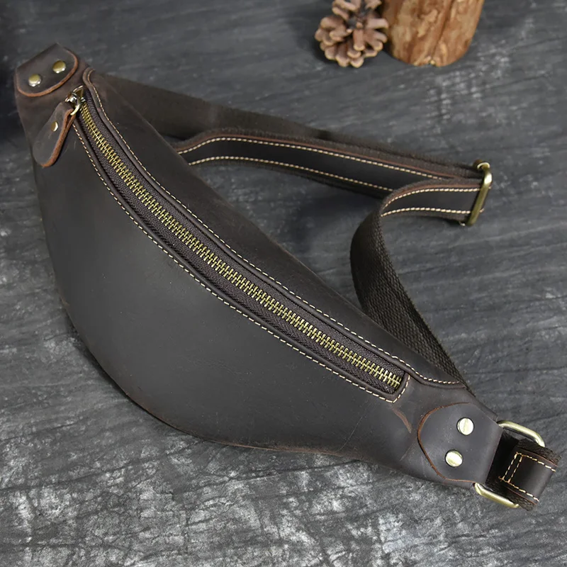 Men Genuine Leather Waist Bag Vintage Sling Chest Bag Unisex Casual Retro Waist Pack Real Cowhide Crossbody Bag Fanny 4 Color