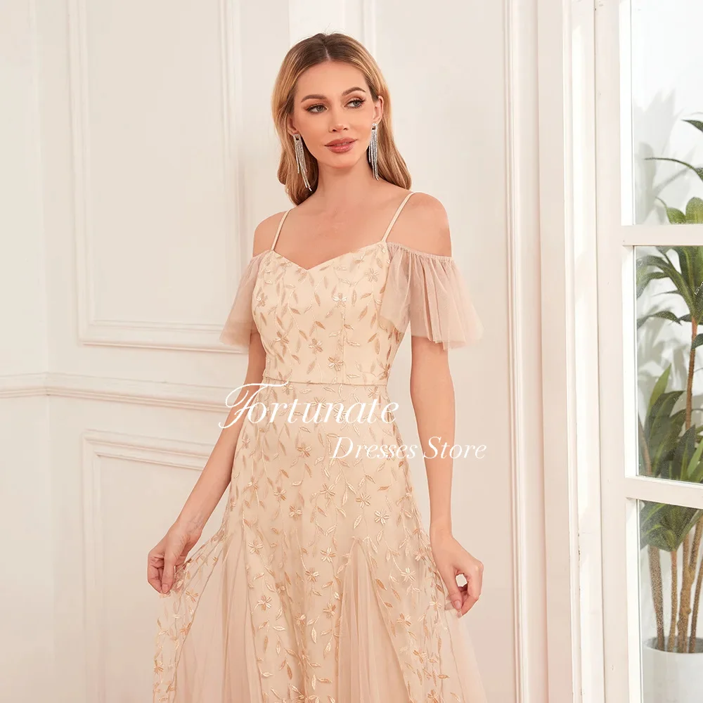 Customized Fortunate Embroidery Lace Evening Dresses Spaghetti Strap Sweetheart Off Shoulder Ruffles A-Line Prom Gowns 2025