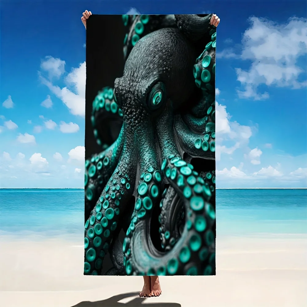 Black Teal Octopus Printed Beach Towel Polyester Soft Quick Dry Large Bath Towel Summer Swimming Pool Surfing Blanket