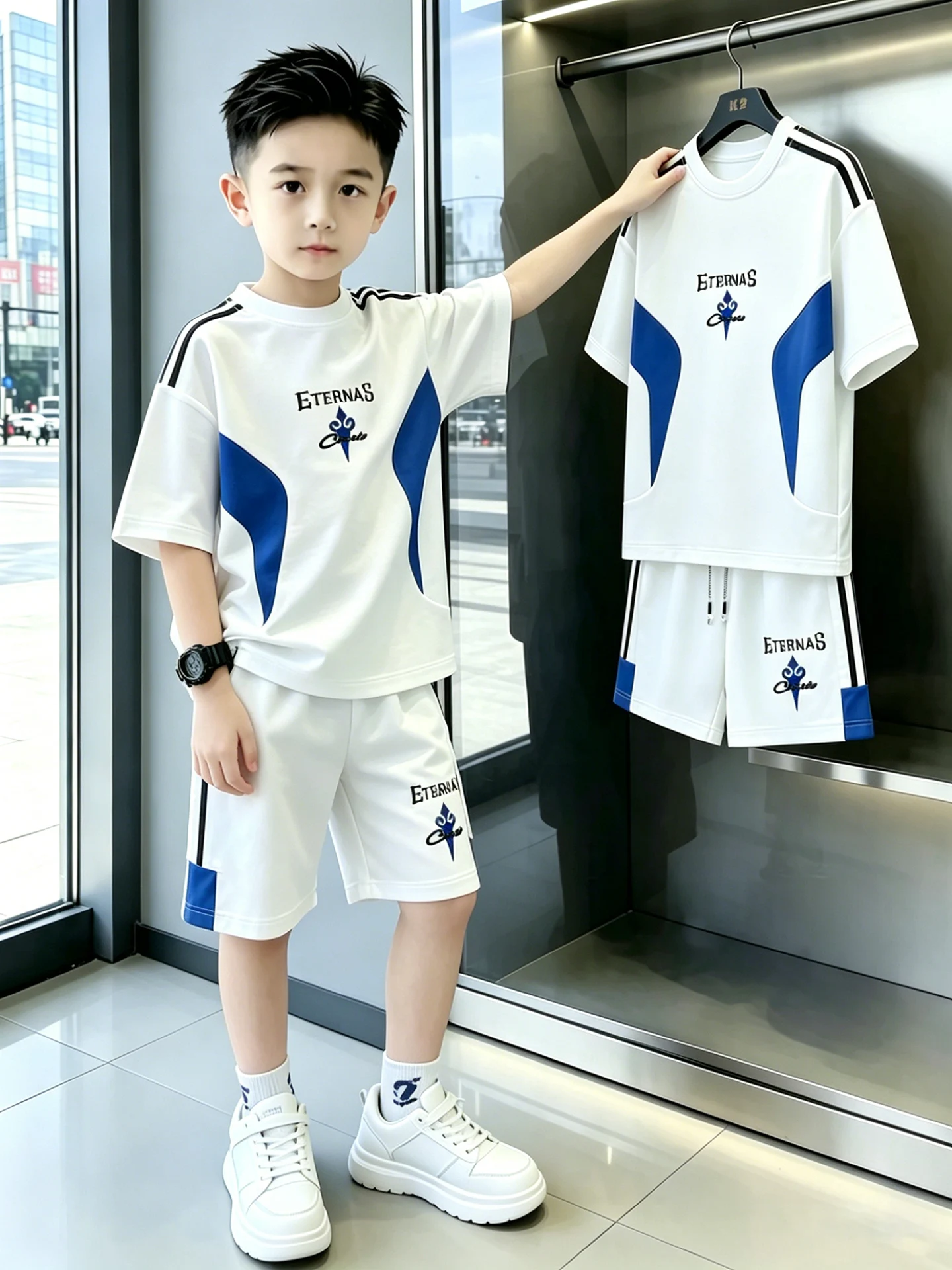 男の子用アイスシルク冷感サッカーユニフォームセット-夏用軽量ルーズスポーティー子供用アウトドアウェア-プリンススポーツウェア