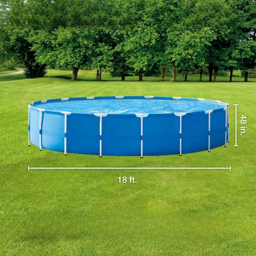 

18 Foot x 48 Inch Metal Frame Outdoor Above Ground Swimming Pool Set with Filter Pump, Ladder, Ground Cloth and Pool Cover