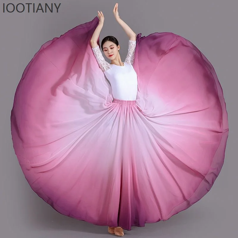 IOOTIANY falda de baile Flamenco degradado Multicolor falda de baile para actuación en escenario de danza clásica para mujer falda 720 ropa 2025