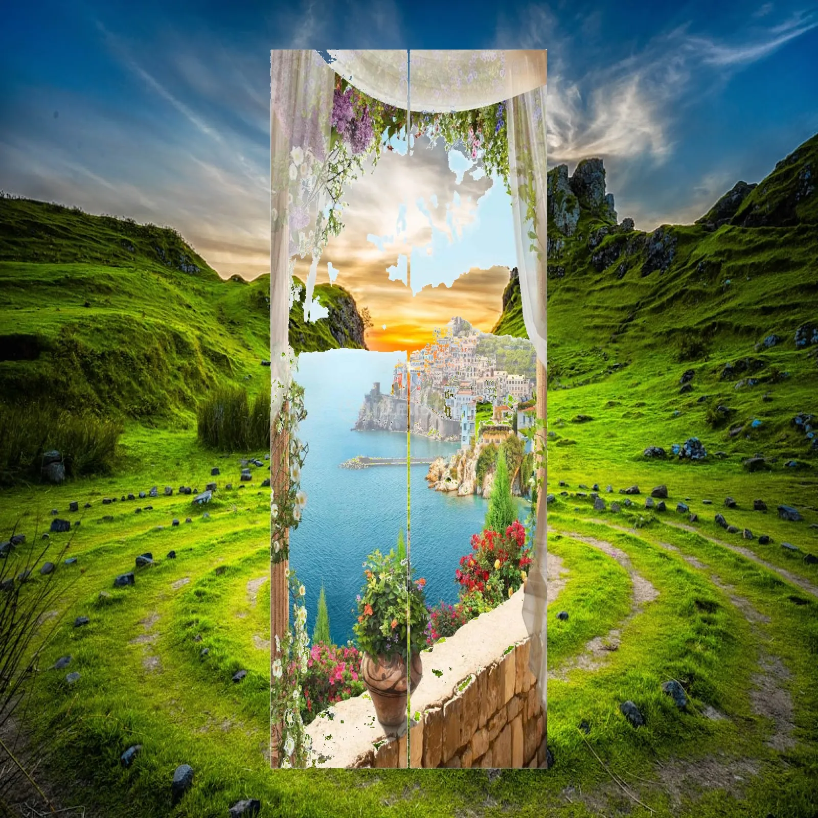 3D Stair Door Wallpaper Self Adhesive PVC Waterproof Mural Decals for Living Room Bedroom Corridor Home Art Poster Roll