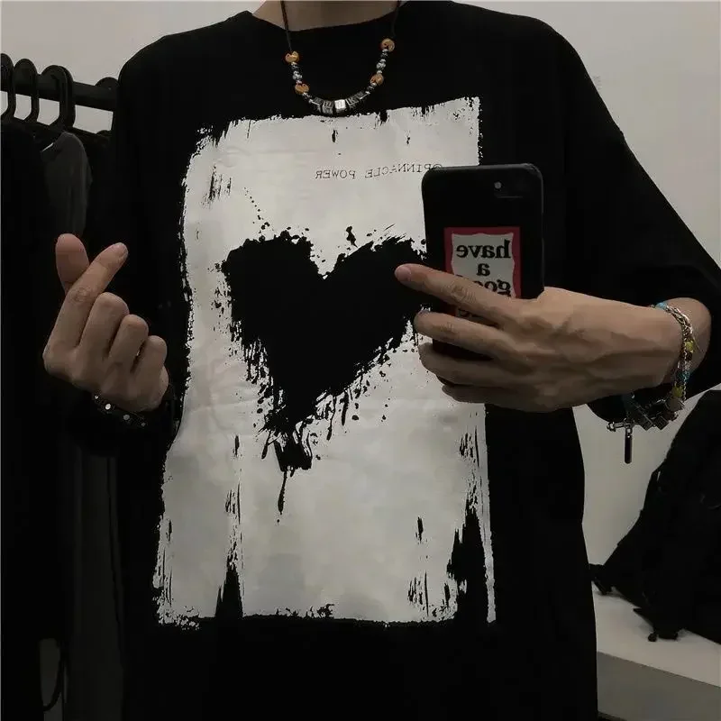 Men\'s Oversized T-shirt Short-sleeved Y2k streetwear Tshirts 2023 Summer Casual Loose Cotton Print Love Vintage Tee Men Gym Tops