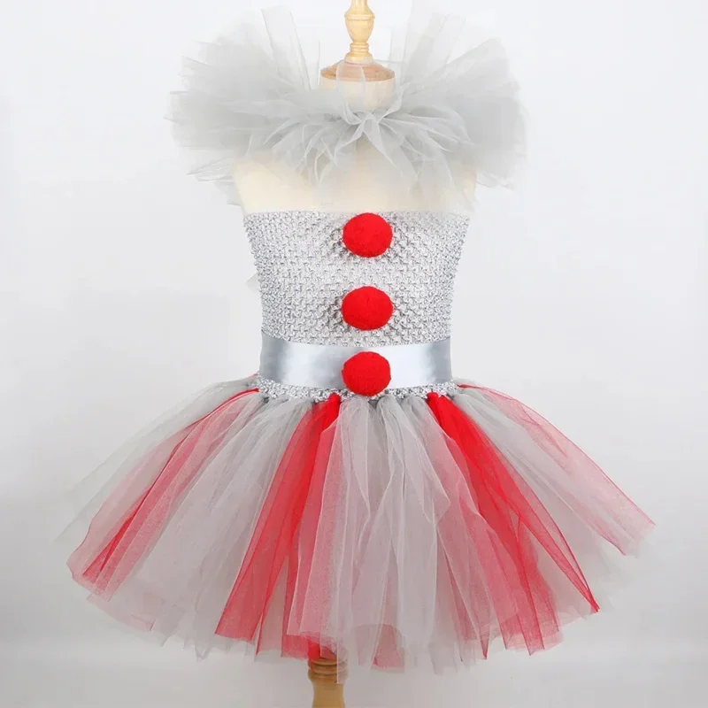 Halloween Pennywise kostuum voor kinderen griezelige clown cosplay carnaval feestkleding grijze kinderen meisjes fancy tule tutu jurk set