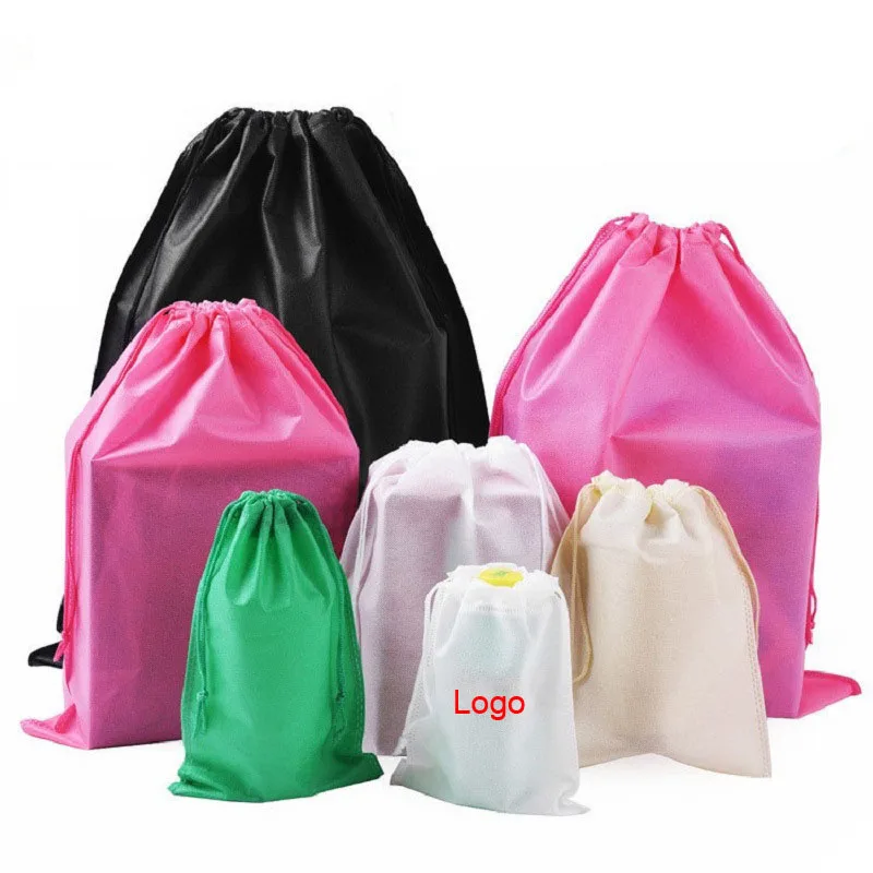 50pcs/lot Big Size White Non-woven Bags Home Organize Grocery Clothing Shoes Packaging Drawstring Pouches Custom Printing Logo