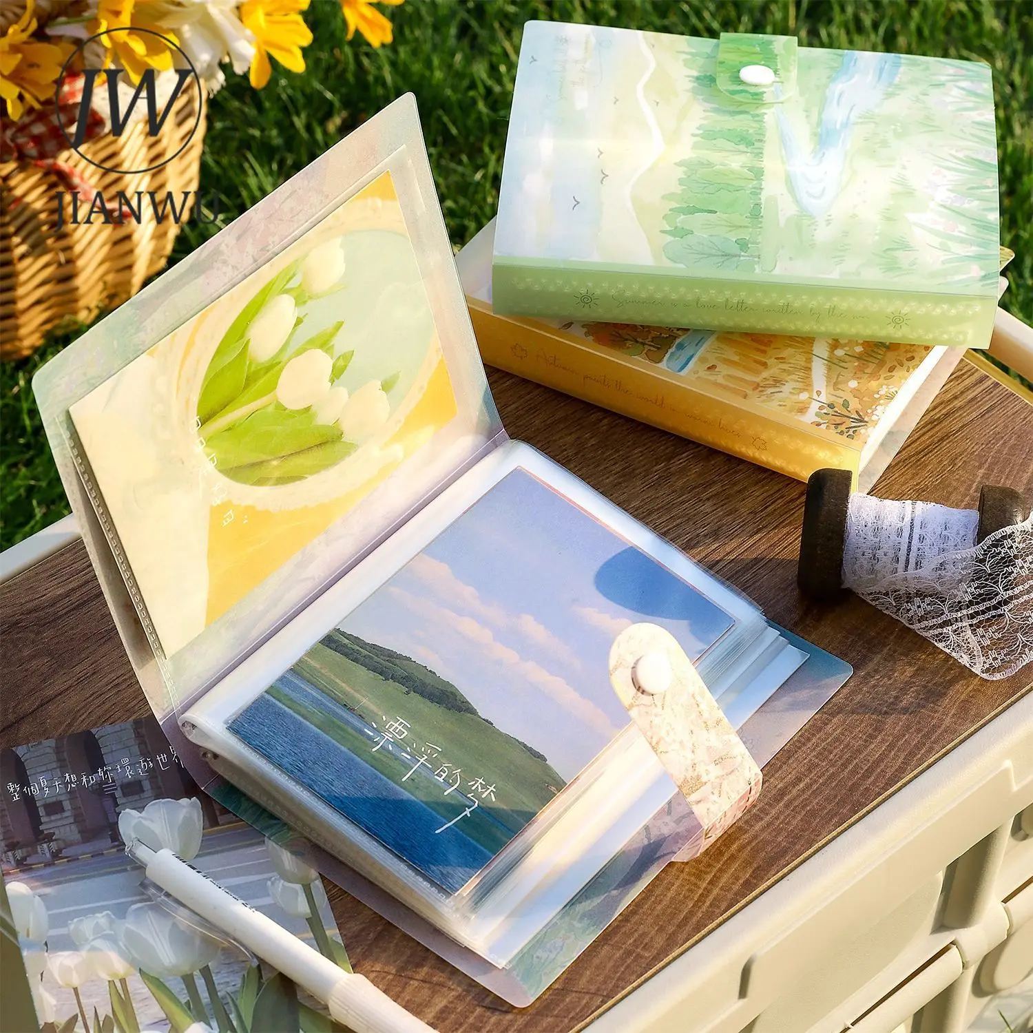 JIANWU Four Seasons Series Vintage Flower Landscape Material Collage Photo Card Storage Book Creative DIY Journal Stationery